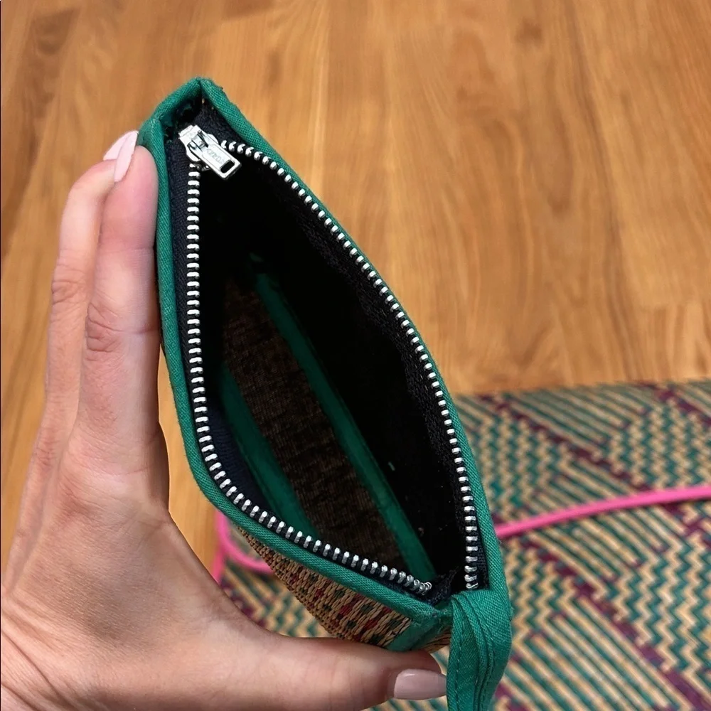 vintage mayan Woven wicker Clutch and Wallet Set Pink Trim purple green bundle